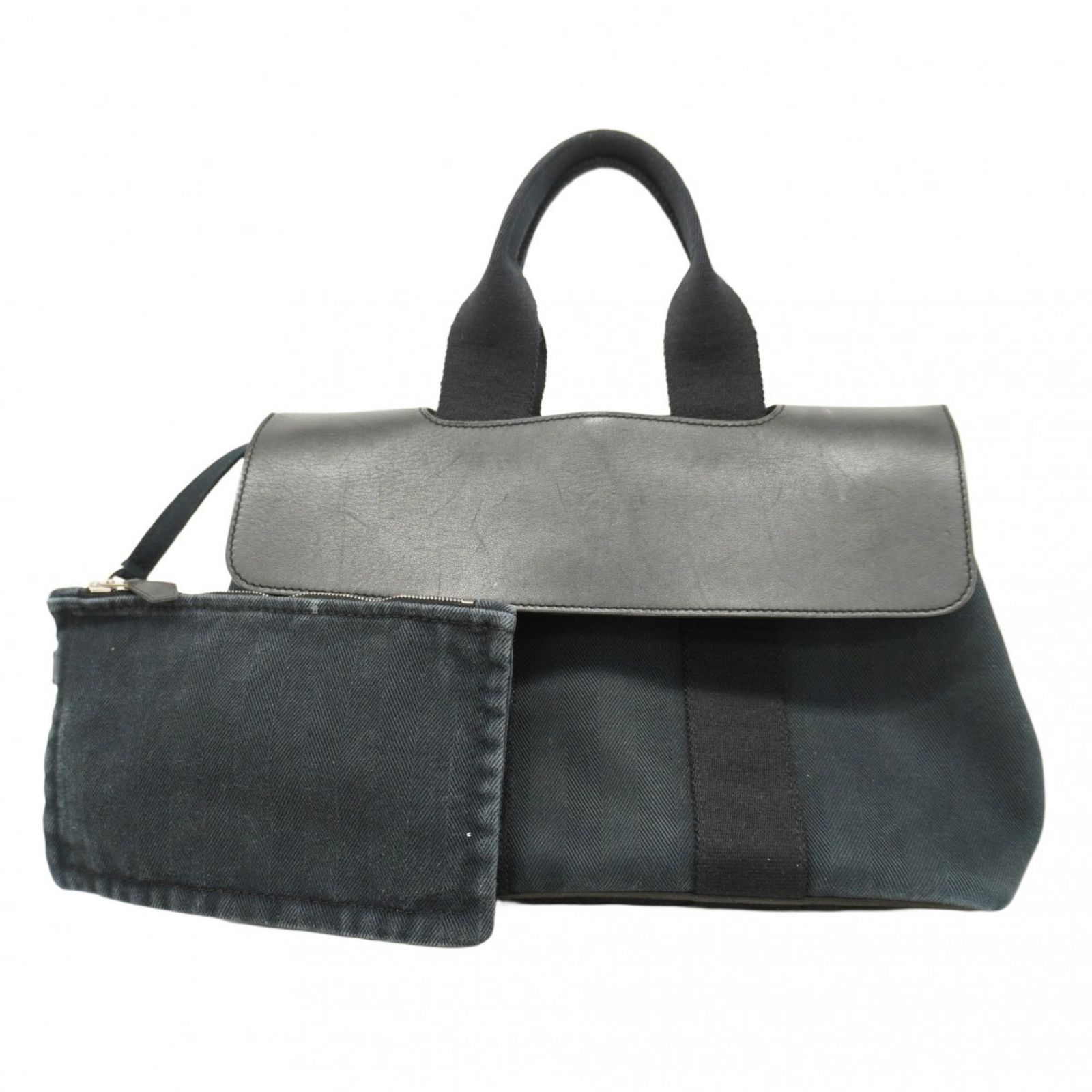 【美品】エルメス ハンドバッグ ヴァルパライソPM トワルシェブロン 黒1M48 HERMES（エルメス） 未使用品 ヴァルパライソPM ハンドバッグ トワル