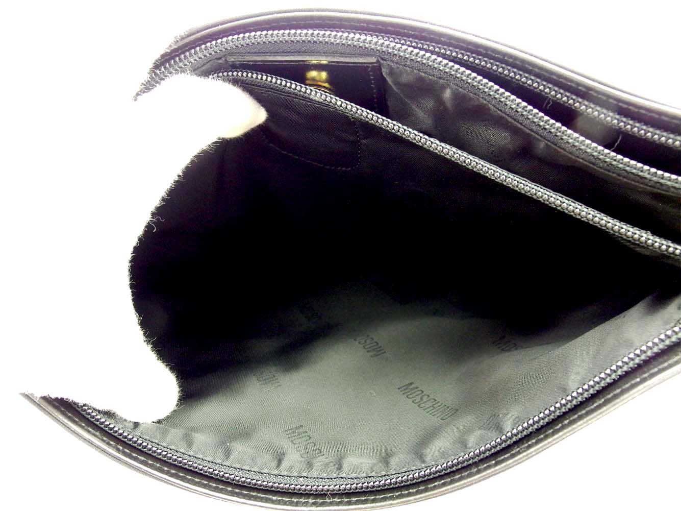 モスキーノ MOSCHINO ショルダーバッグ ロゴプレート ブラック ゴールド レディース 