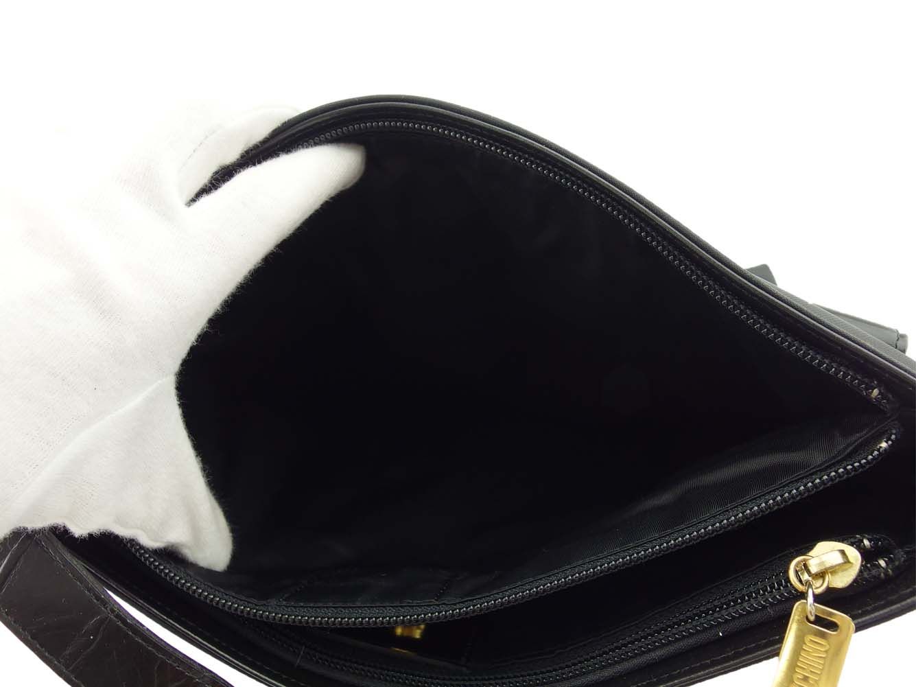 モスキーノ MOSCHINO ショルダーバッグ ロゴプレート ブラック ゴールド レディース 