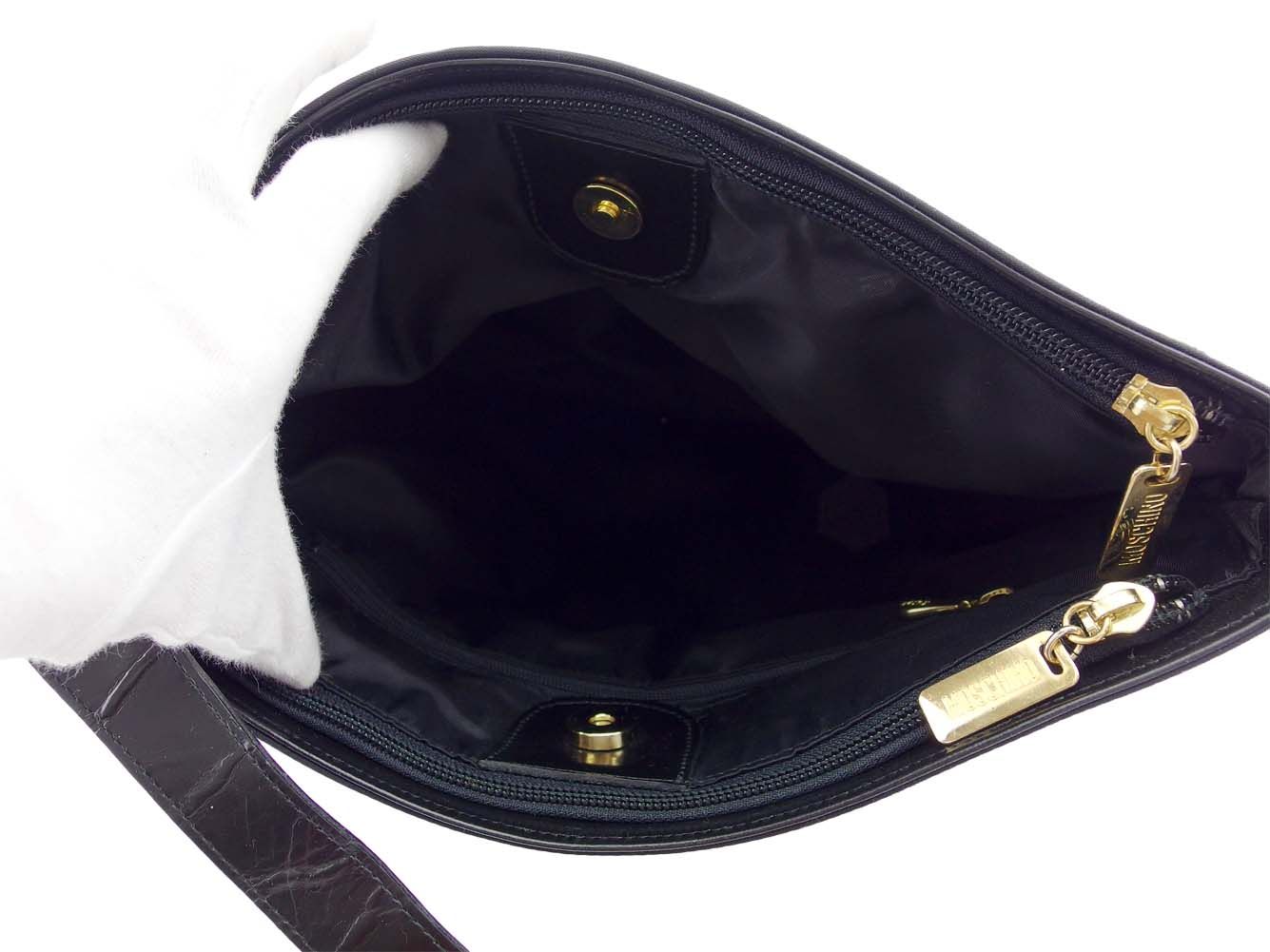 モスキーノ MOSCHINO ショルダーバッグ ロゴプレート ブラック ゴールド レディース 