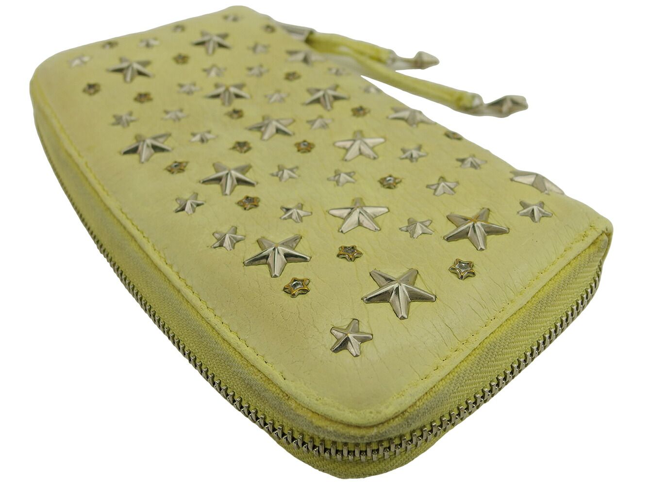 【BIGお買い物ラリー★30%OFFセール中】ジミーチュウ JIMMY CHOO 長財布スタースタッズ ラインストーン付き イエロー シルバー ゴールド レディース 中古 最大30％OFF☆クリスマスSALE】ジミーチュウ JIMMY CHOO 長財布 スター