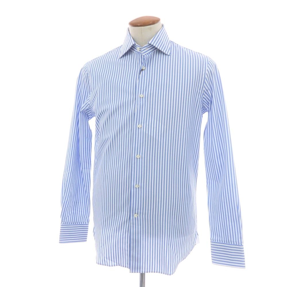 ♥ ギローバー GUY ROVER コットン ストライプ セミワイドカラー ドレスシャツ ライトブルーxホワイト サイズ39 メンズ