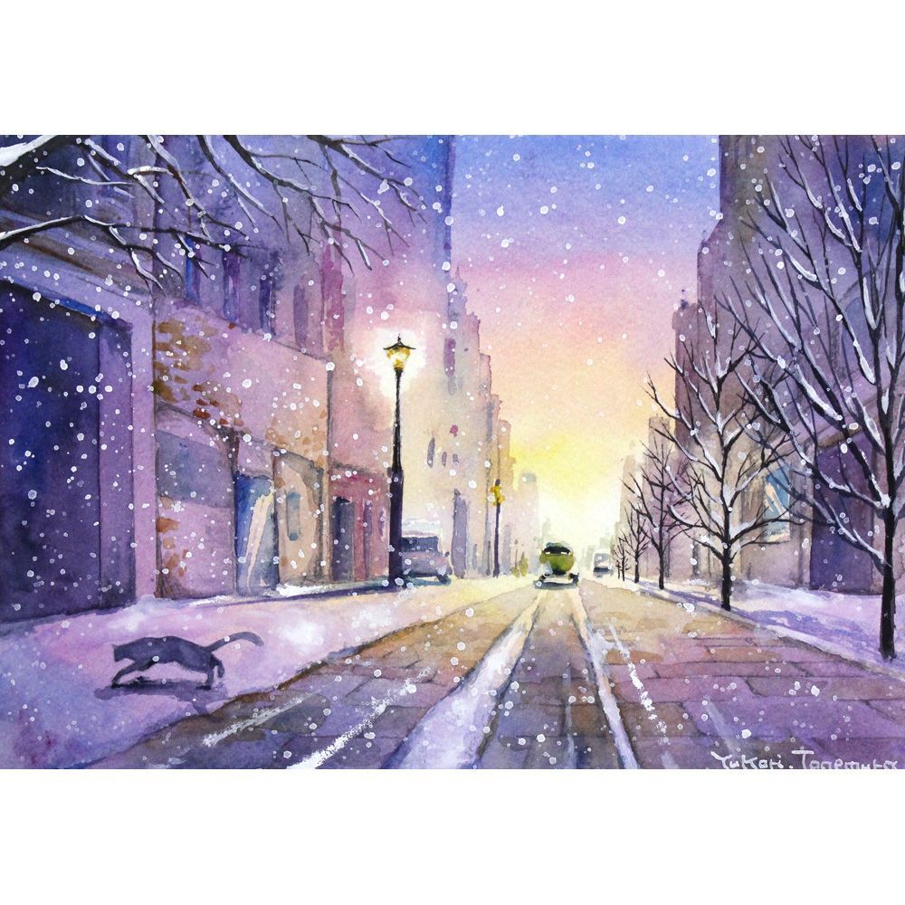 原画）雪降る街の風景【A5サイズ／水彩画／#2921】 - メルカリ