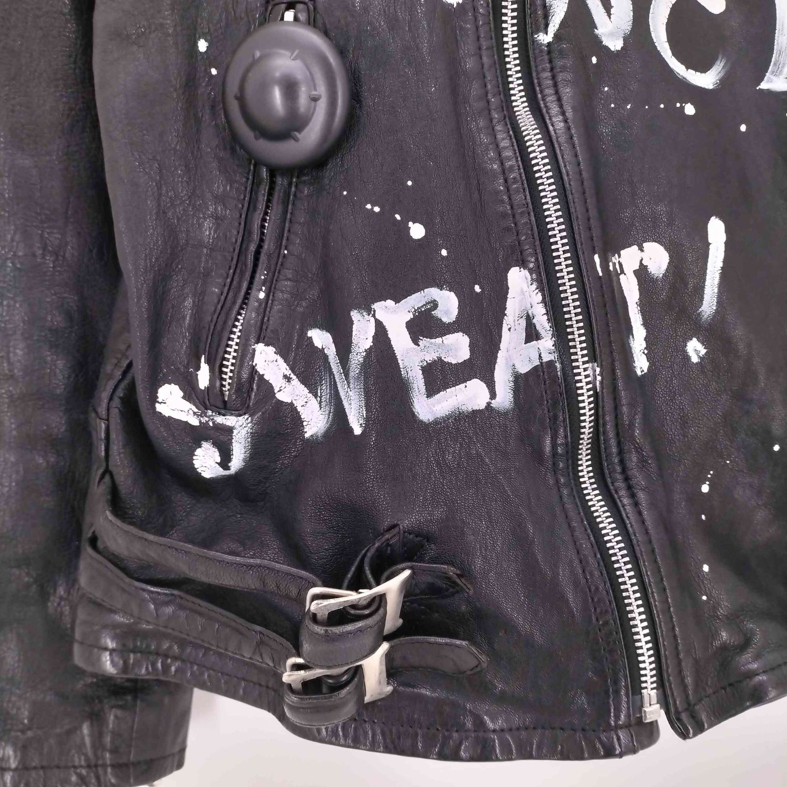 USED古着(ユーズドフルギ) ONEMADE LAM LEATHER HAND PAINTED W-RIDERS JACKET ラムレザー ハンドペイント ダブルライダースジャケット メンズ  48【中古】【ブランド古着バズストア】 ユーズドフルギ USED古着 ONEMADE LAM LEATHER HAND PAINTED W-RIDERS