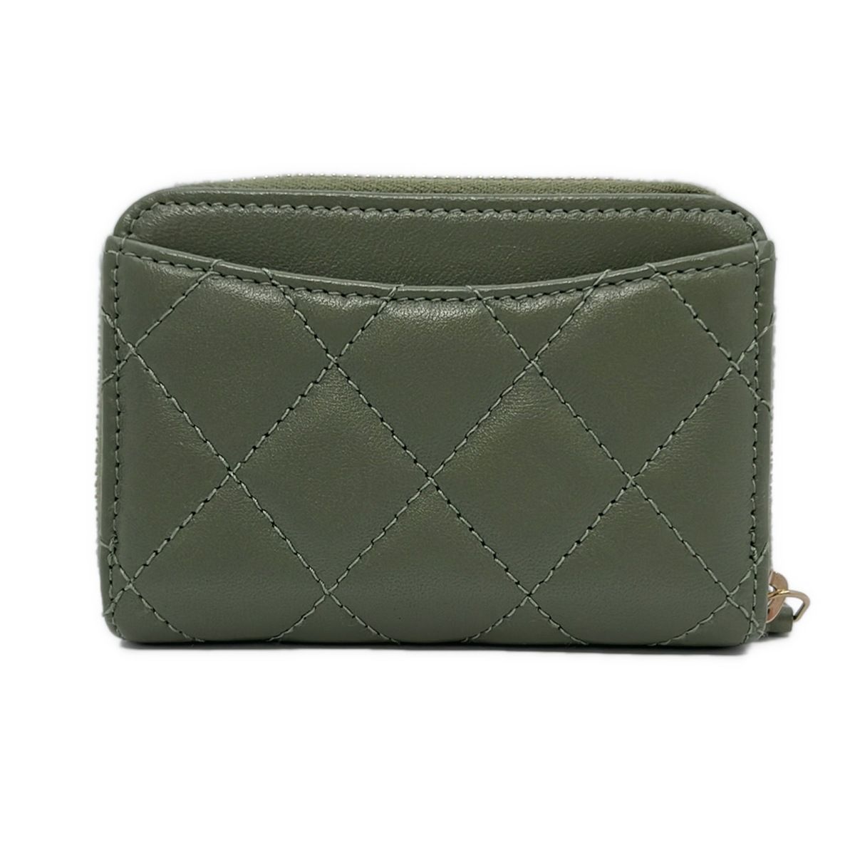 シャネル コインケース クラシック ジップ コインパース マトラッセ AP 0216 カーキ ラウンドファスナー ゴールド金具 ラムスキン