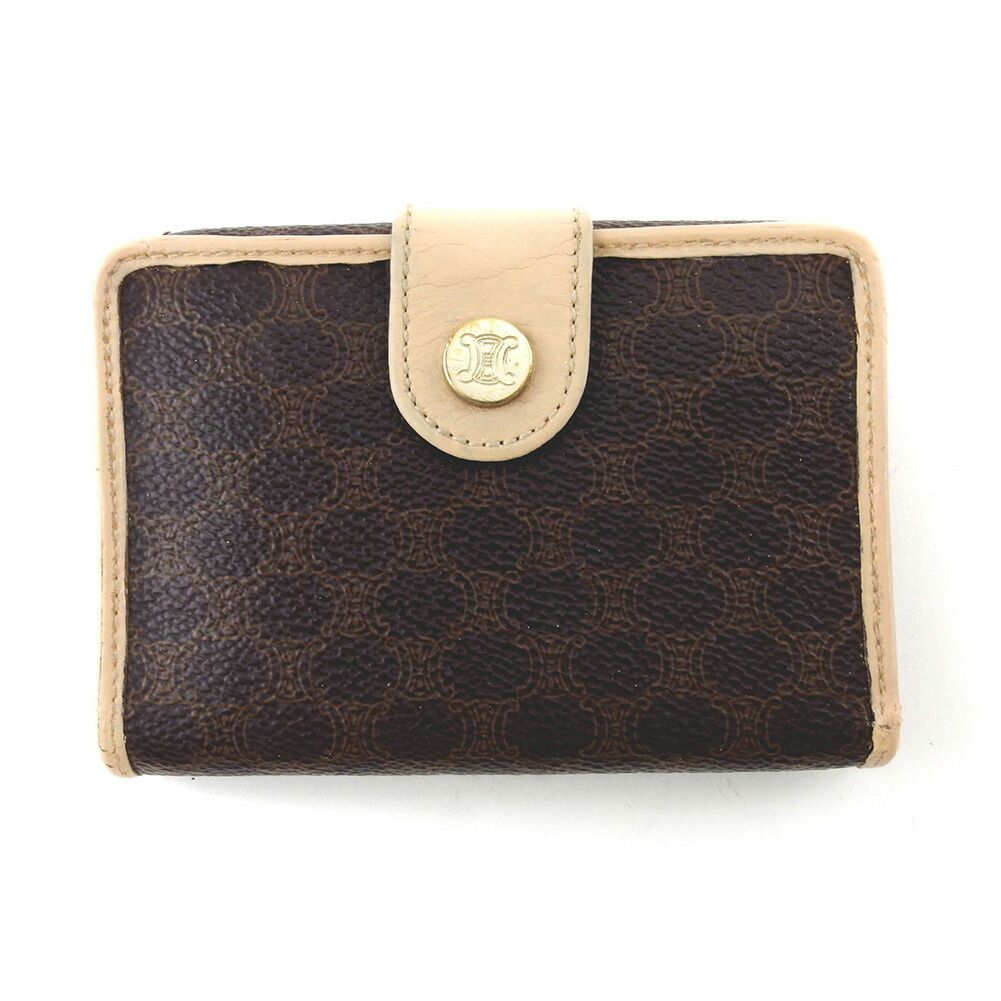 セリーヌ CELINE 二つ折り財布 マカダム ブラウン ベージュ ゴールド レディース 