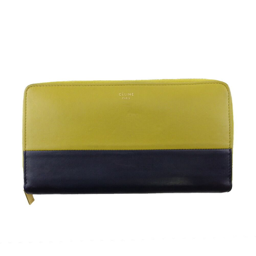 CELINE バイカラー長財布 グレージュ×イエロー CELINE セリーヌ 長財布 ラウンドジップ バイカラー グレージュ