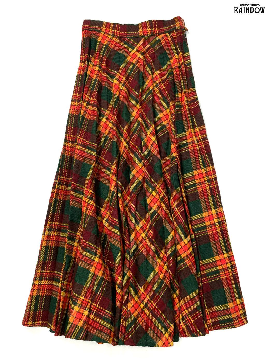 古着 maybro チェック柄 ウール ロング丈 プリーツ スカート 赤 btu 2512021