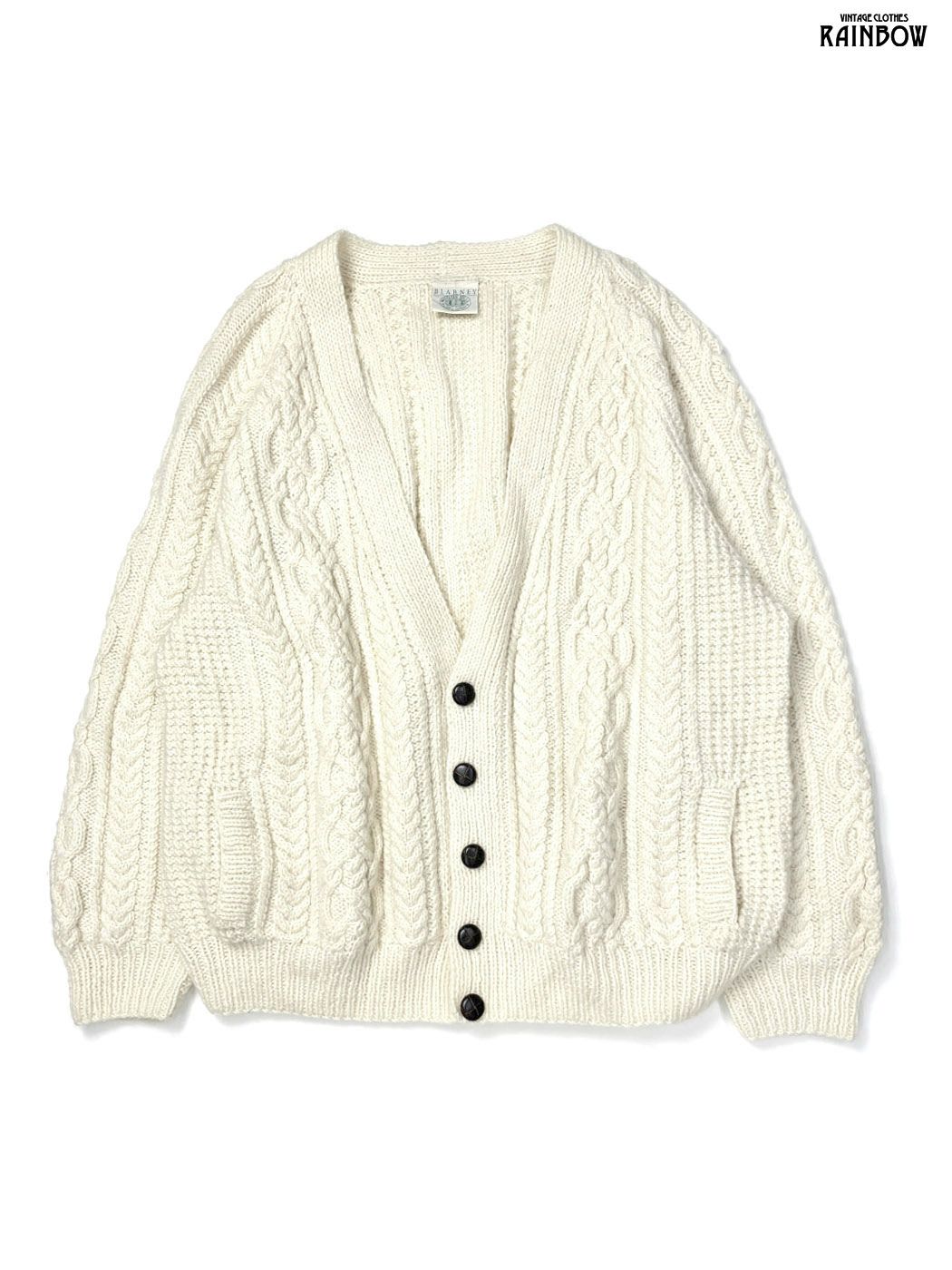 古着 BLARNEY Woollen Mills 無地 ピュアウール100％ 長袖 ビッグシルエット ニット アウター カーディガン ベージュ アイボリー 生成り ttu 2512018