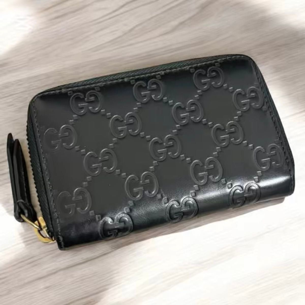 s83 GUCCI グッチ コインケース 小銭入れ ブラック グッチ シマ レザー