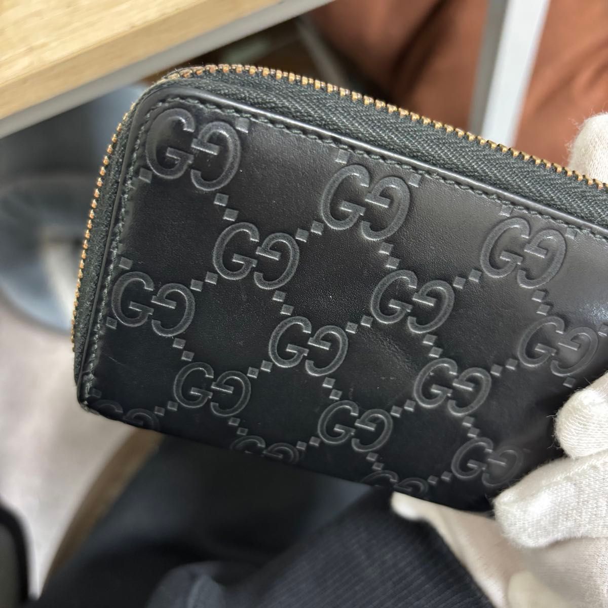 s83 GUCCI グッチ コインケース 小銭入れ ブラック グッチ シマ レザー