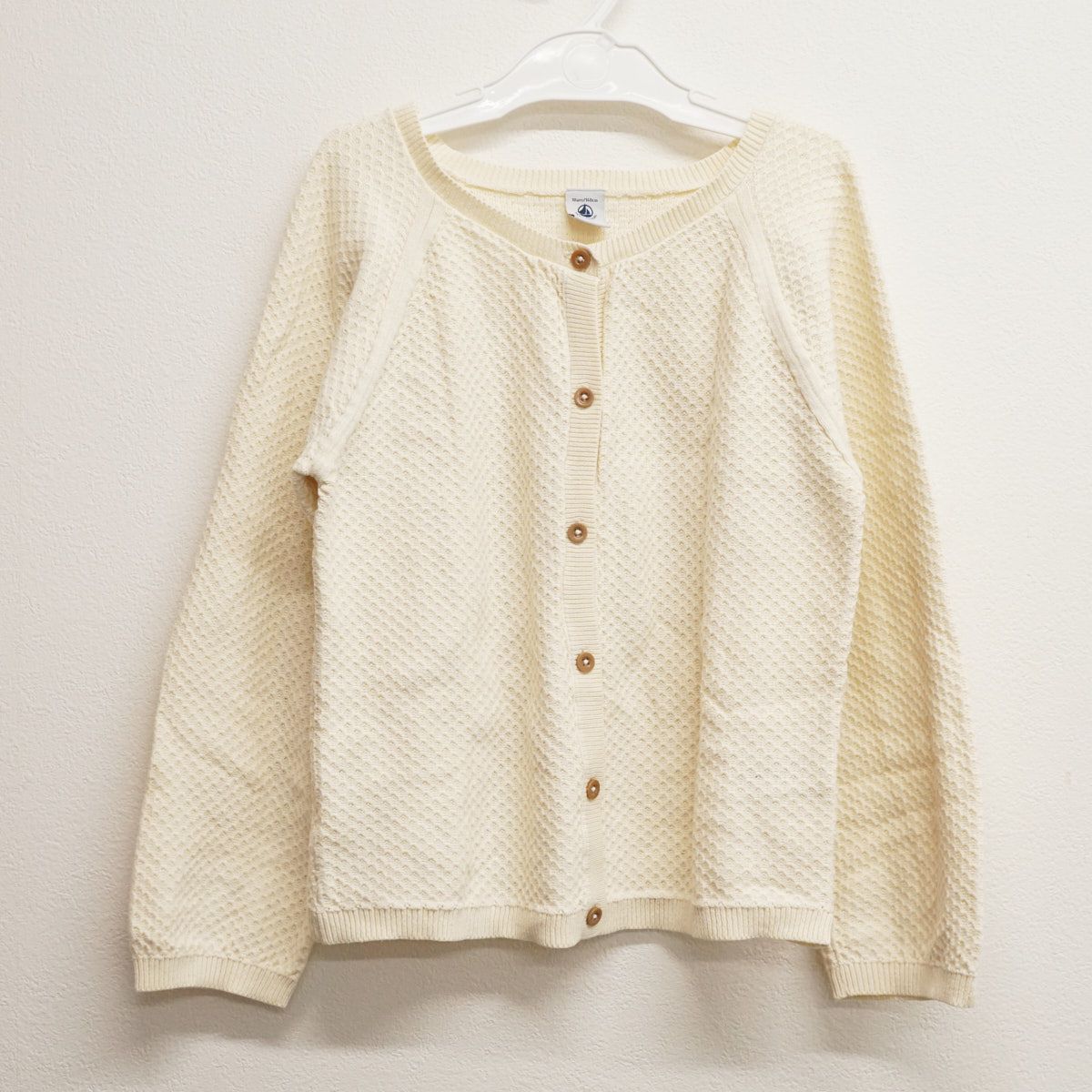 大得価，最新作 PETIT BATEAU プチバトー コットンニットカーディガン USED超美品 10ans 140cm キッズ ガール ボレロ アイボリー X8319 カーディガン
