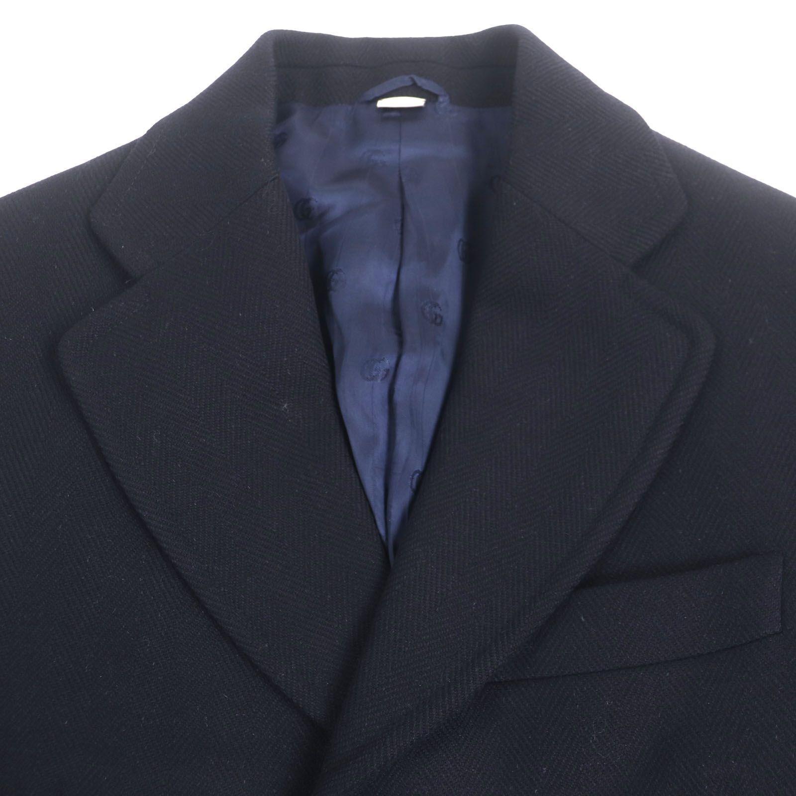 良品▽GUCCI グッチ 661210 ウール90% ヘリンボーン柄 ロゴ入りボタン