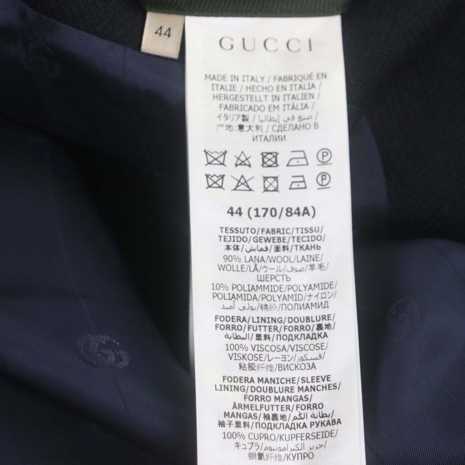 良品▽GUCCI グッチ 661210 ウール90% ヘリンボーン柄 ロゴ入りボタン