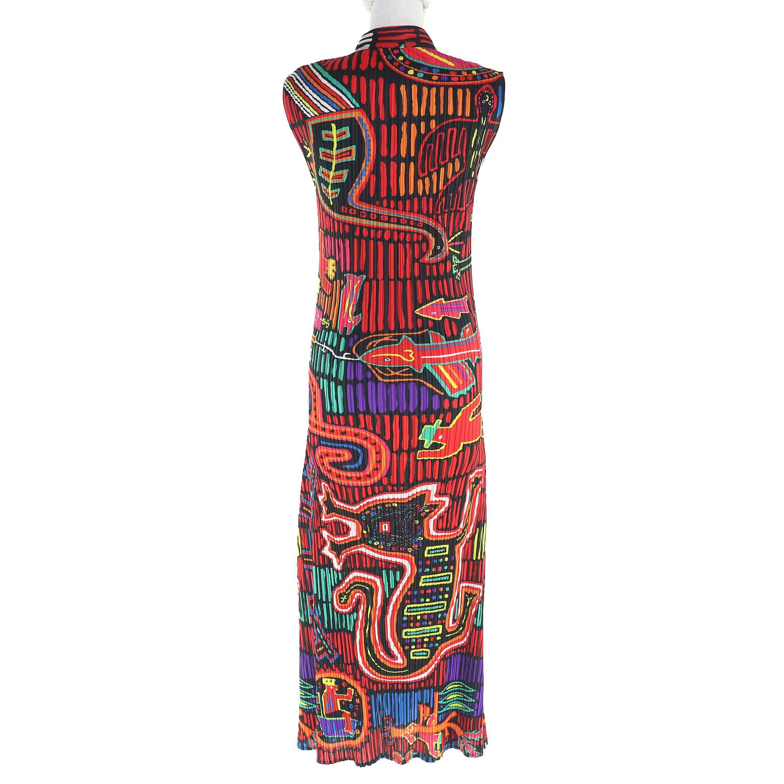 極美品△PLEATS PLEASE プリーツプリーズ イッセイミヤケ PP22-JH717 チャイナ アニマルエスニックノースリーブ ワンピース 3 正規品 極美品△PLEATS PLEASE プリーツプリーズ イッセイミヤケ PP22-JH717