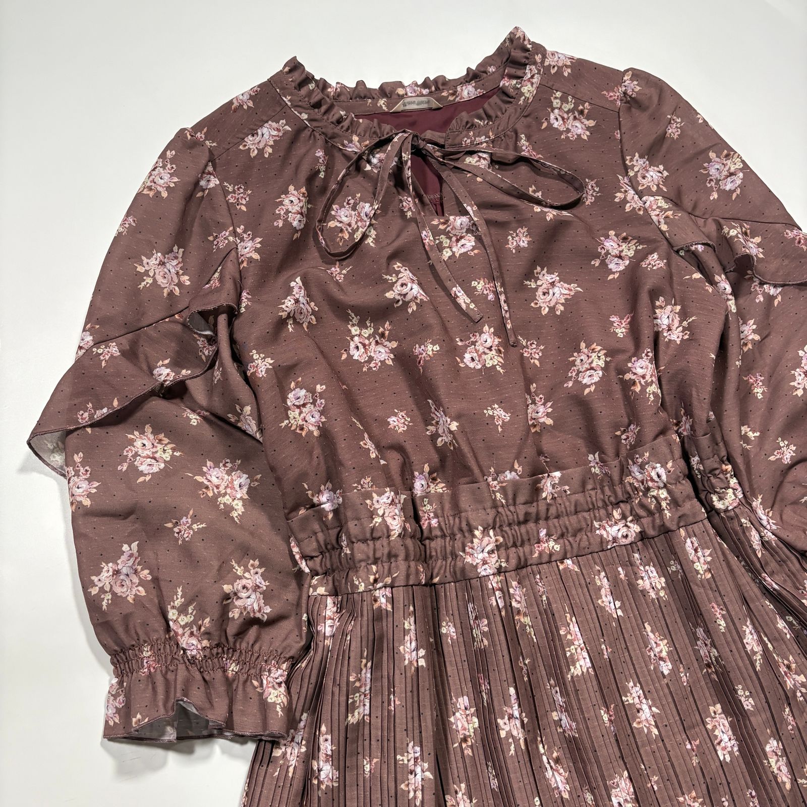 Rose Tiara ローズティアラ 花柄 フラワー プリーツ ワンピース ドレス 総柄 ボウタイ リボン フ 42