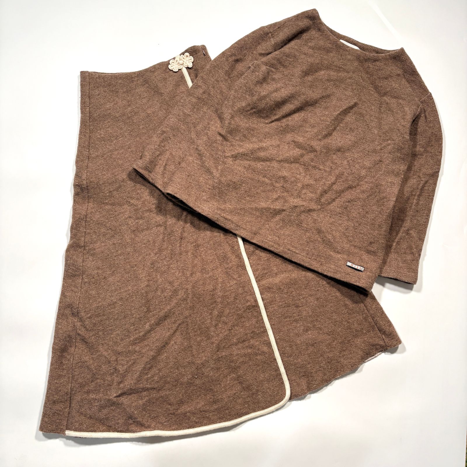 KIJI キジ ニット セットアップ フラワー スリット スカート ブラウン