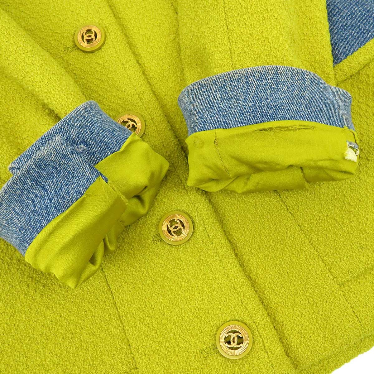 シャネル ココマーク 異素材 ジャケット レディース ライトグリーン