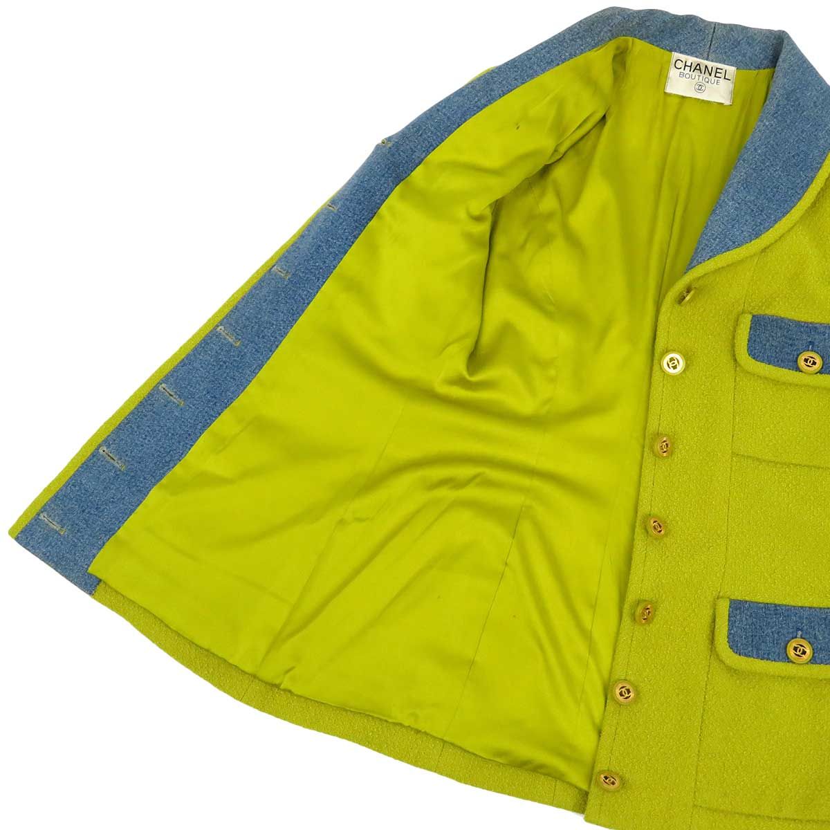 シャネル ココマーク 異素材 ジャケット レディース ライトグリーン