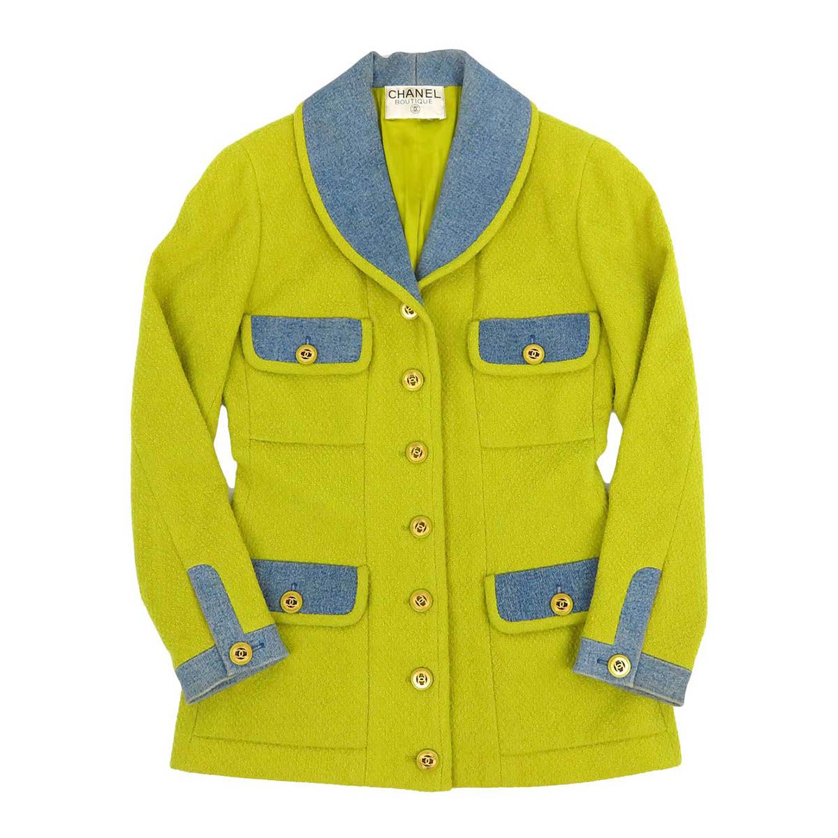 超希少✨CHANEL ジャケット　ココマーク　ライトグリーン シャネル ココマーク 異素材 ジャケット レディース ライトグリーン