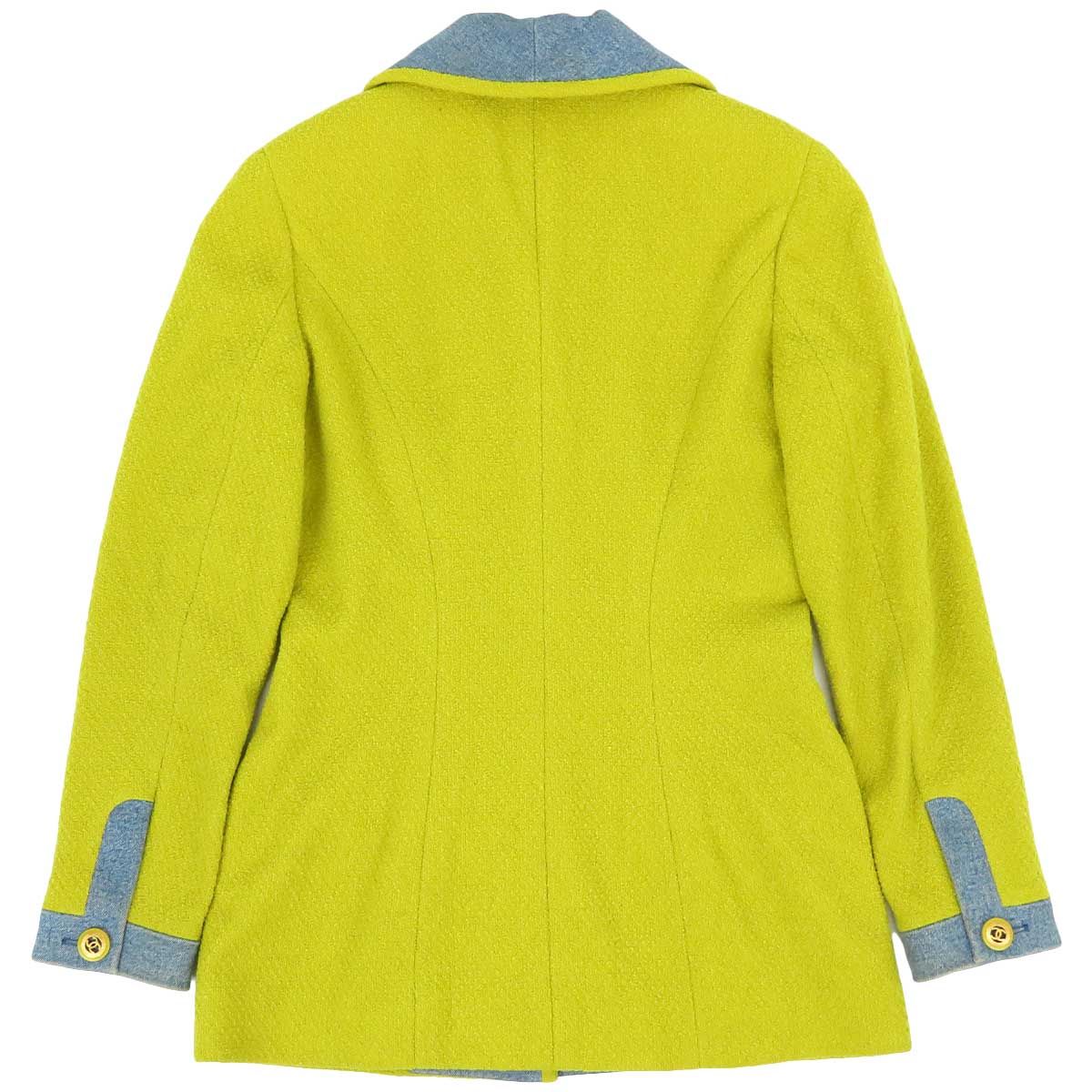 シャネル ココマーク 異素材 ジャケット レディース ライトグリーン