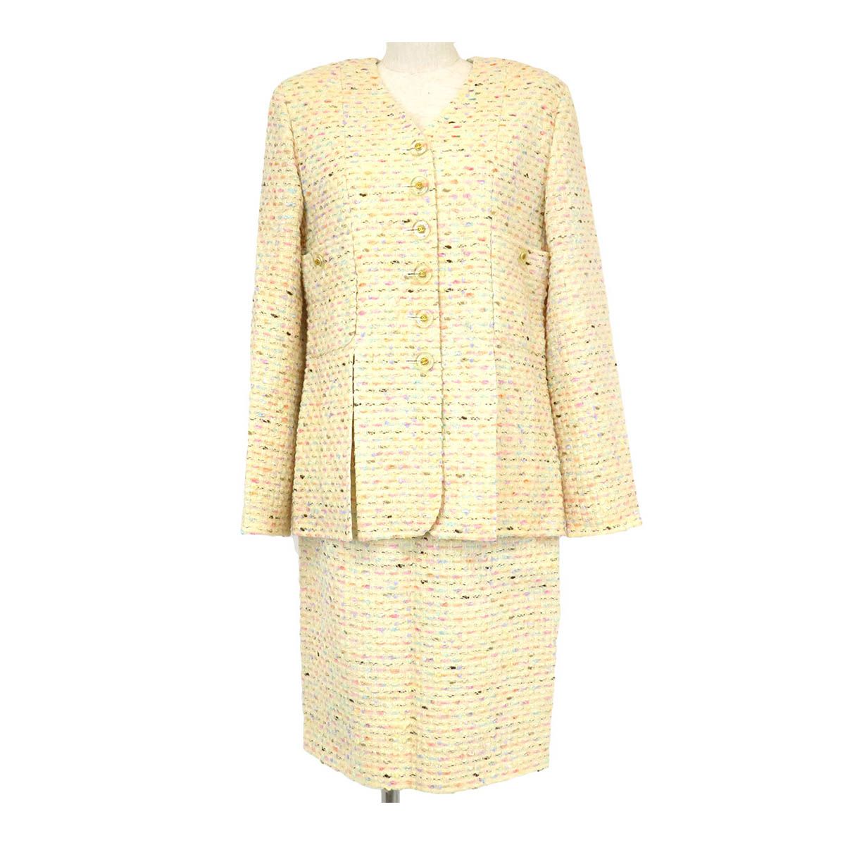 シャネル ココマーク ヴィンテージ ツイード セットアップ レディース アイボリー マルチ CHANEL アパレル 小物