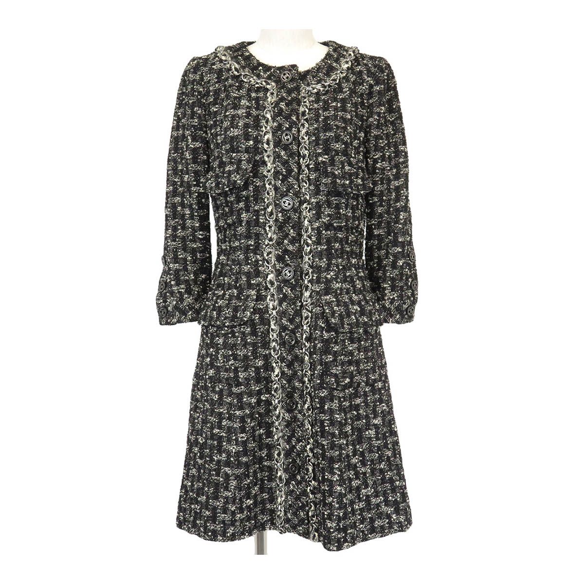 シャネル ココマーク ツイード ノーカラー ロングジャケット