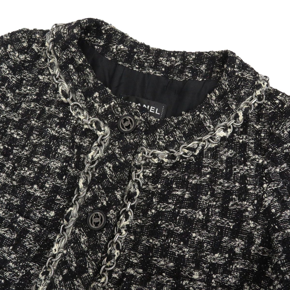 シャネル ココマーク ツイード ノーカラー ロングジャケット