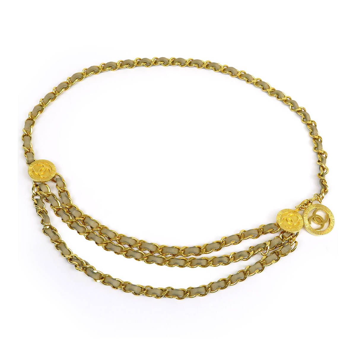 シャネル ココマーク レザー ヴィンテージ チェーンベルト ベージュ ゴールド シャネル ココマーク ヴィンテージ チェーンベルト GP レザー ユニ