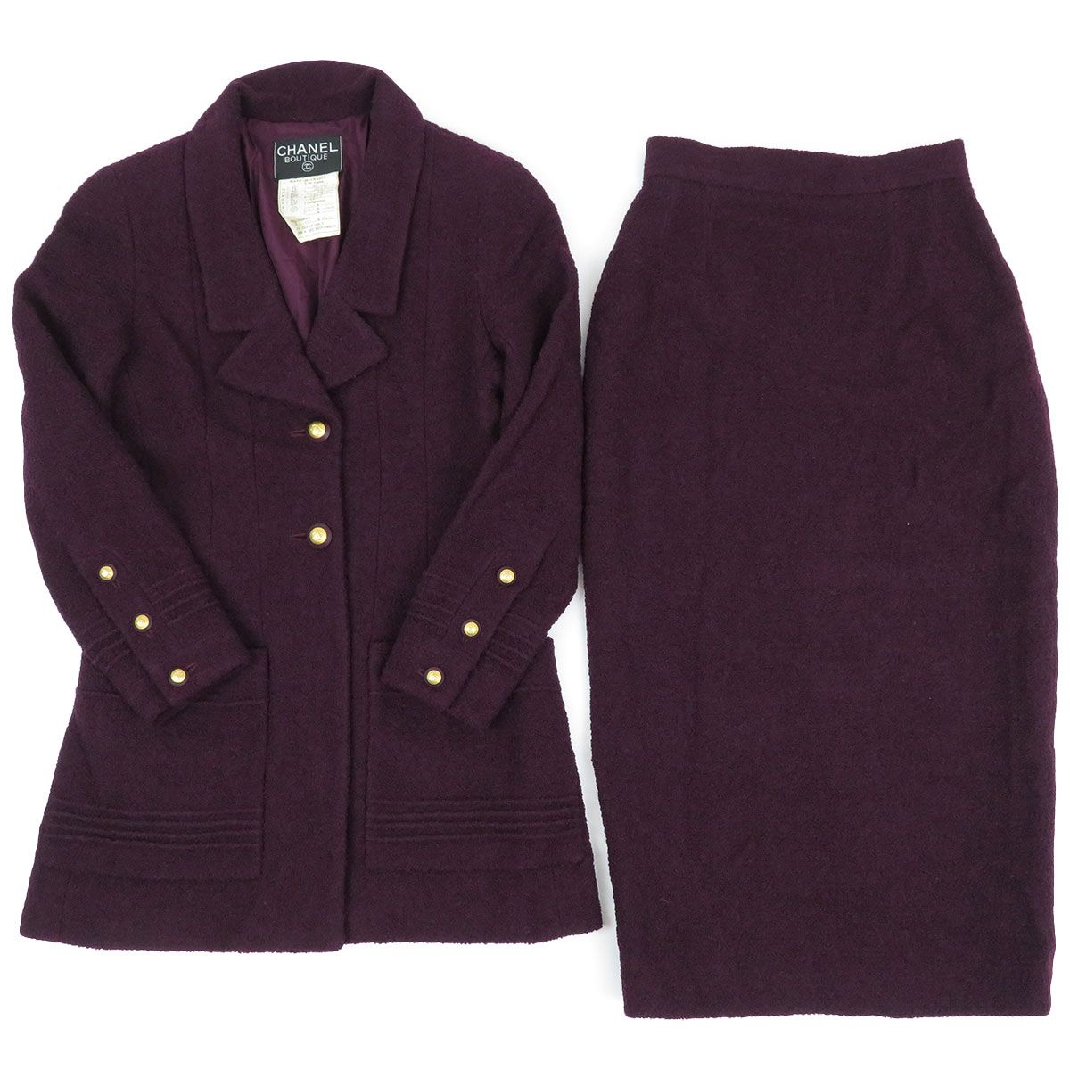 【未使用】CHANEL 96A ココボタン ヴィンテージ ウール セットアップ シャネル ココマーク ヴィンテージ ウール セットアップ レディース