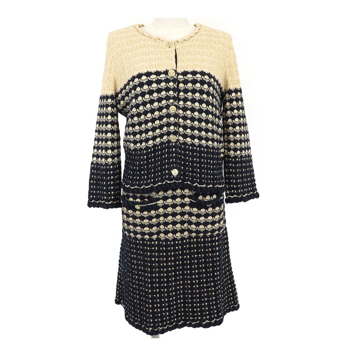 シャネル ココマーク ニット アンサンブル レディース ベージュ ネイビー CHANEL アパレル 小物