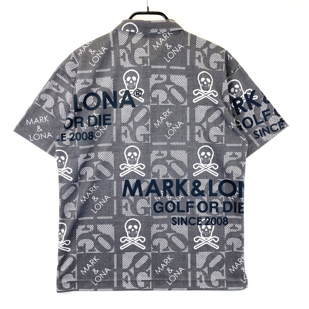 サイズ 46 MARK-LONA マークアンドロナ 2025年モデル 半袖ポロシャツ スカル ロゴ 総柄 グレー系 ゴルフウェア メンズ ストスト