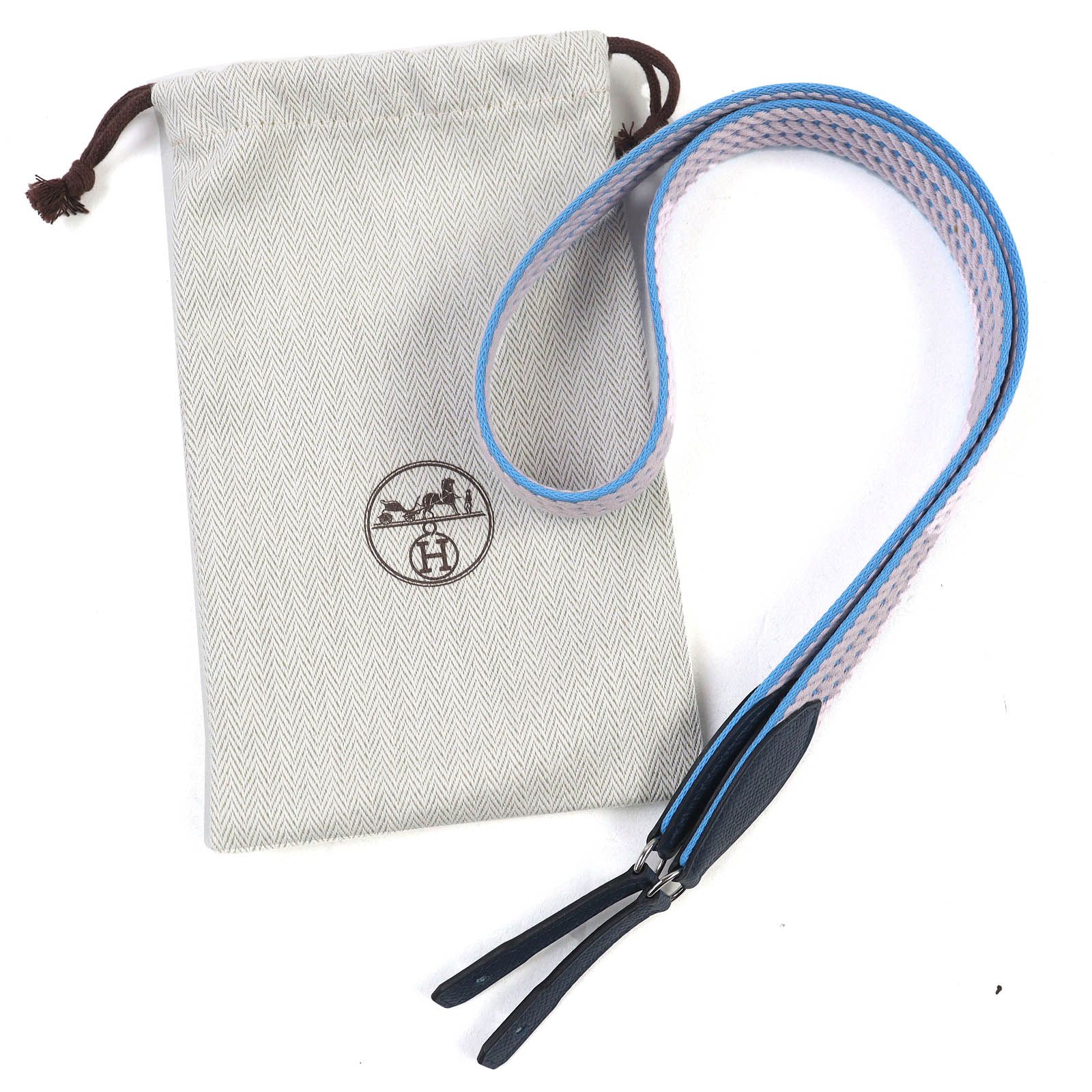 極美品△HERMES エルメス カヴァル トゥーゴー 25mm キャンバス レザー シルバー金具 ショルダーストラップ ブルー グレー ネイビー 極美品△HERMES エルメス カヴァル トゥーゴー 25mm キャンバス レザー