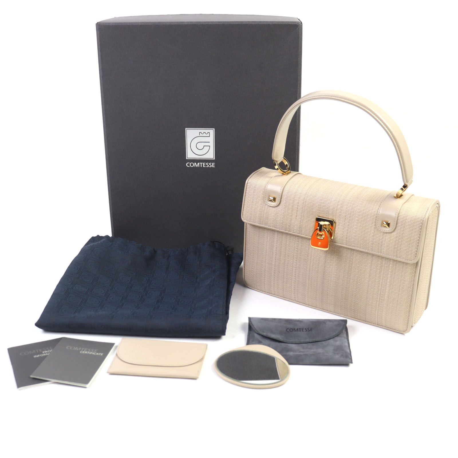 極美品◇COMTESSE コンテス ロゴ入りターンロック付 レザー使い 極美品◇COMTESSE コンテス ロゴ入りターンロック付 レザー使い