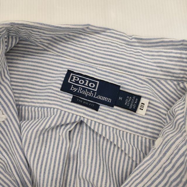 POLO RALPH LAUREN ビッグフィット オックス ストライプ ボタンダウン 長袖シャツ ブルー ホワイト メンズ ポロ・ラルフローレン【中古】5-1201M∞ POLO RALPH LAUREN ビッグフィット オックス ストライプ ボタンダウン