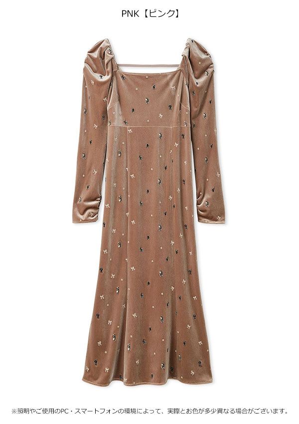 フレイアイディー FRAY I D ワンピース 25秋冬 ベロアナローワンピース ロング丈 長袖 ベロア fwfo 261213