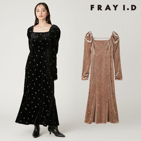 フレイアイディー FRAY I D ワンピース 25秋冬 ベロアナローワンピース ロング丈 長袖 ベロア fwfo 261213