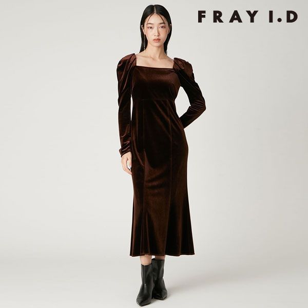 フレイアイディー FRAY I.D ワンピース 25秋冬 ベロアナローワンピース 長袖 ロング丈 fwfo 261019