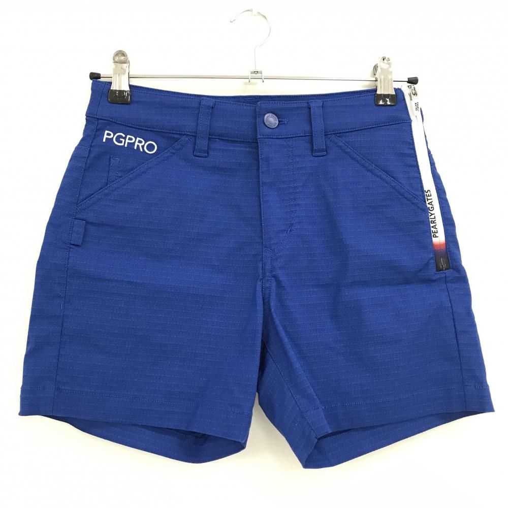 超 パーリーゲイツ ショートパンツ ブルー ボーダー風地模様 ロゴ白 レディース 00 XS ゴルフウェア モデル PEARLY GATES