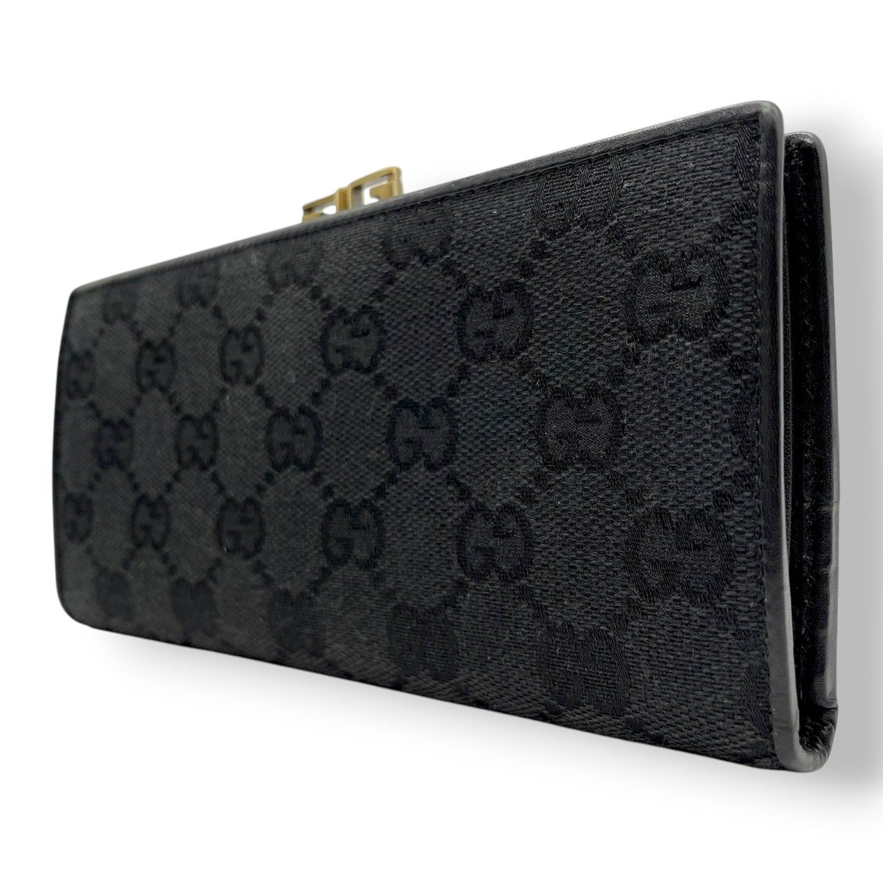 【美品】グッチ GUCCI 長財布 二つ折り がま口 ガマ口 GGキャンバス レザー 本革 ブラック 黒 ゴールド金具 Gロゴ ロング ウォレット レディース メンズ ユニセックス 男女兼用 スリム 薄型 ヴィンテージ レトロ クラシック オールドグッチ w5 美品】グッチ GUCCI 長財布 二つ折り がま口 ガマ口 GGキャンバス