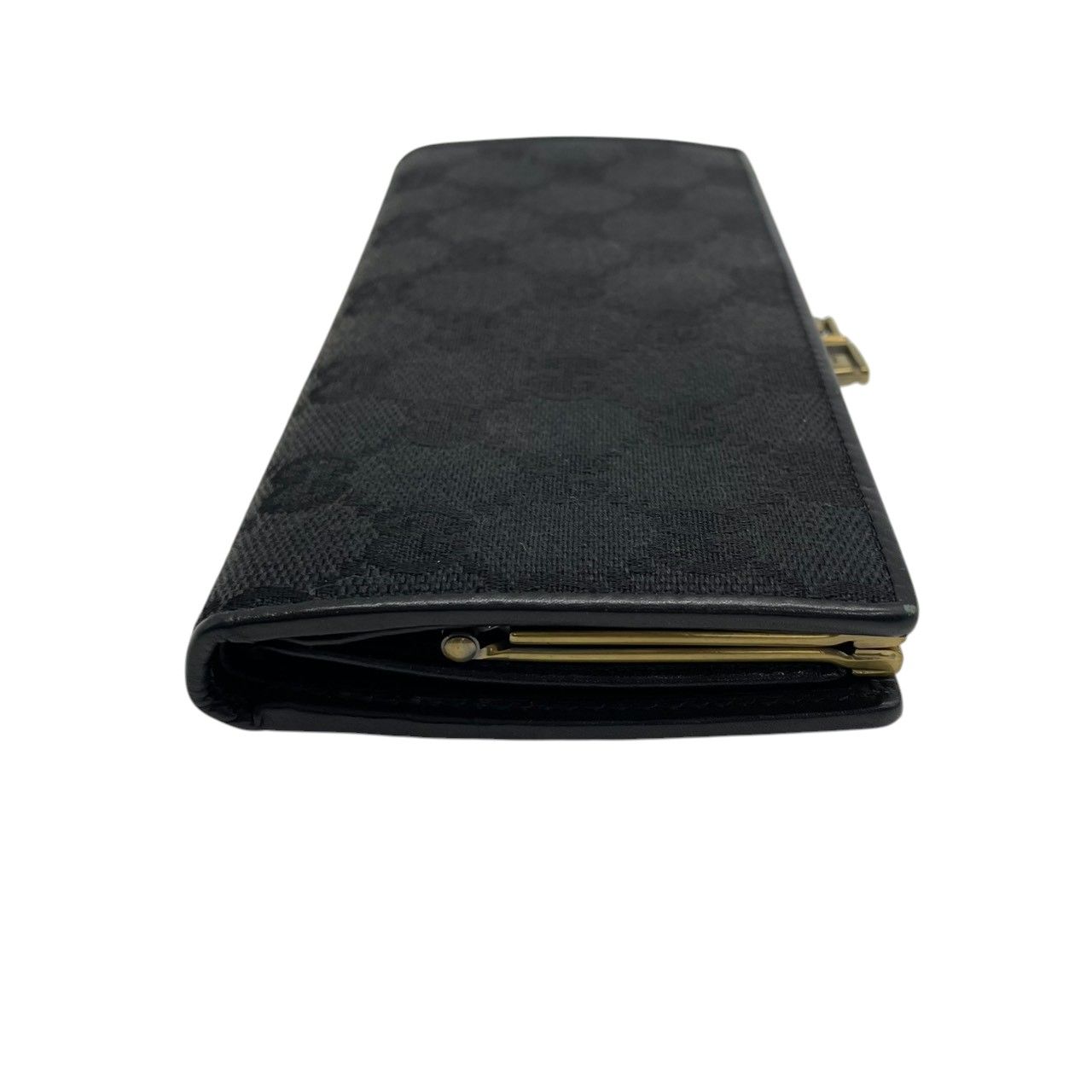 【美品】グッチ GUCCI 長財布 二つ折り がま口 ガマ口 GGキャンバス レザー 本革 ブラック 黒 ゴールド金具 Gロゴ ロング ウォレット レディース メンズ ユニセックス 男女兼用 スリム 薄型 ヴィンテージ レトロ クラシック オールドグッチ w5 美品】グッチ GUCCI 長財布 二つ折り がま口 ガマ口 GGキャンバス