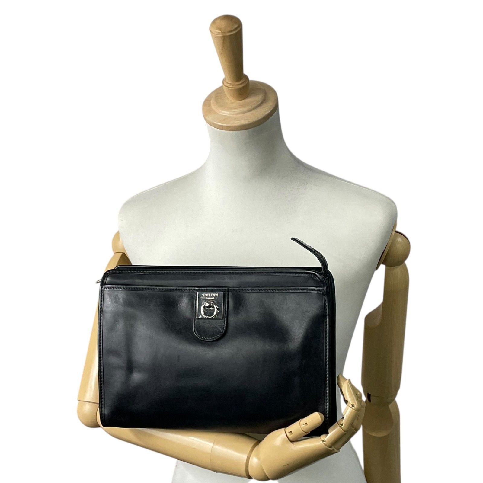 CELINE ヴィンテージ レザークラッチバッグ シルバーサークル金具