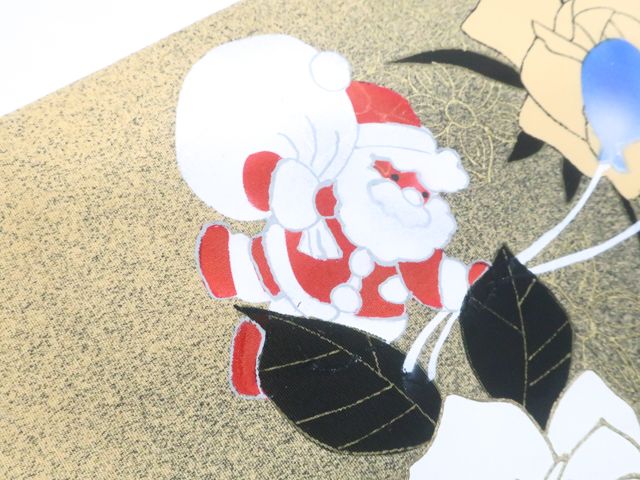  京松 九寸名古屋帯 オリジナル お太鼓柄 サンタクロース 雪の結晶 開き仕立て 正絹 r 7 b 12 219 着物 着物 浴衣