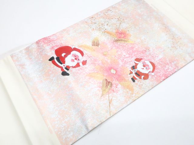 京松 九寸名古屋帯 オリジナル お太鼓柄 金彩 サンタクロース 螺鈿 正絹 r 7 b 12-227