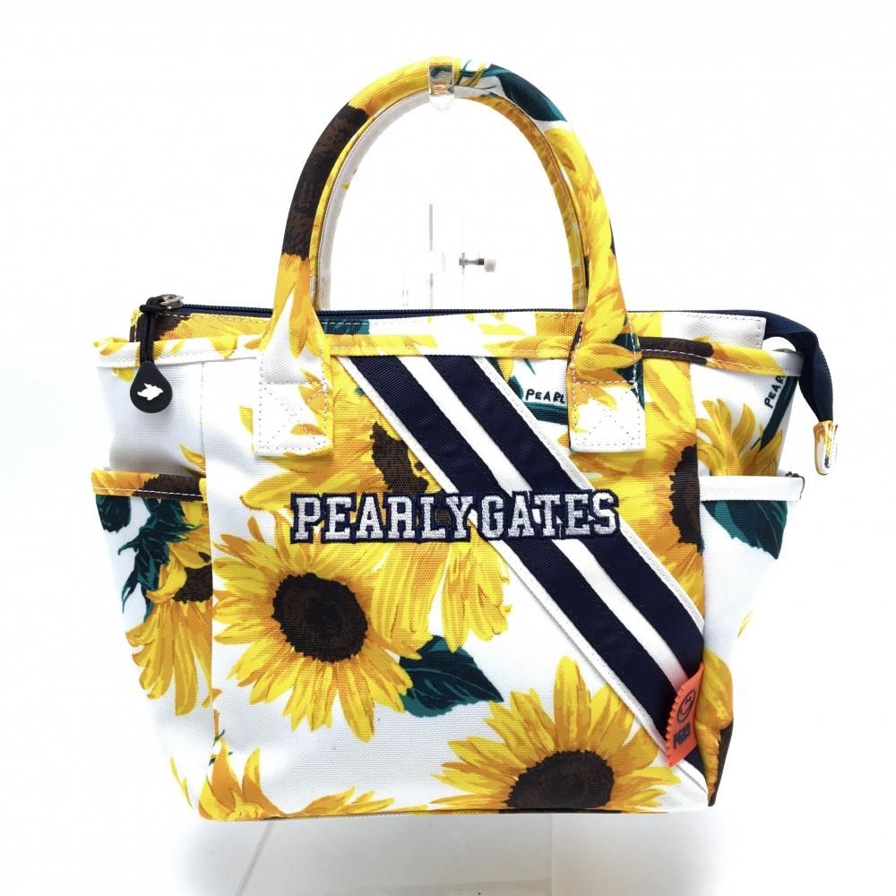 超美品】パーリーゲイツ カートバッグ 白×イエロー ひまわり柄 内外