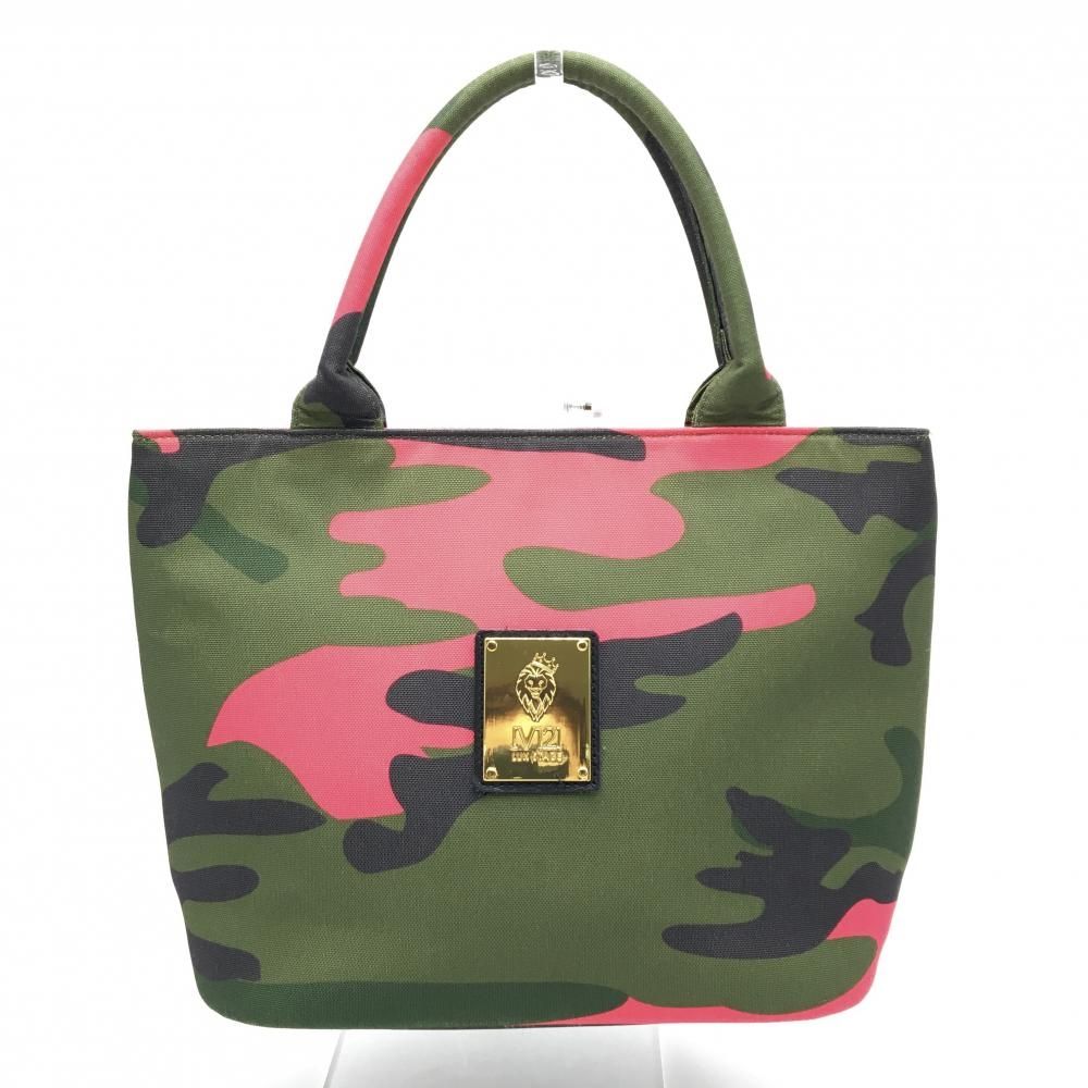 V 12 カートバッグ グリーン×ダークグリーン×ピンク 迷彩 後ろ星スタッズ 内側ポケットゴルフ