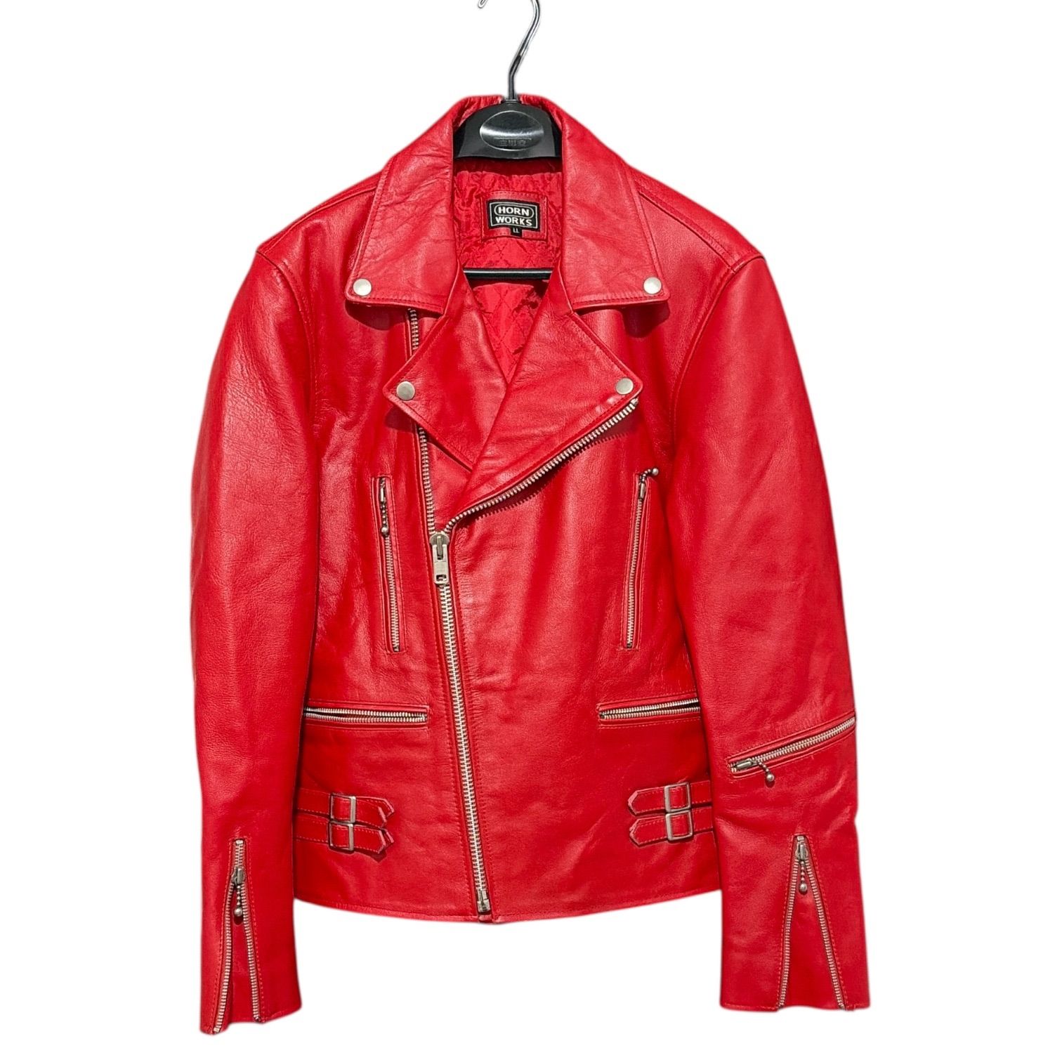 A.S.M レザーライダースジャケット バーガーディー赤エンジ ZM1692 HORN WORKS ホーンワークス レザー ライダースジャケット本革