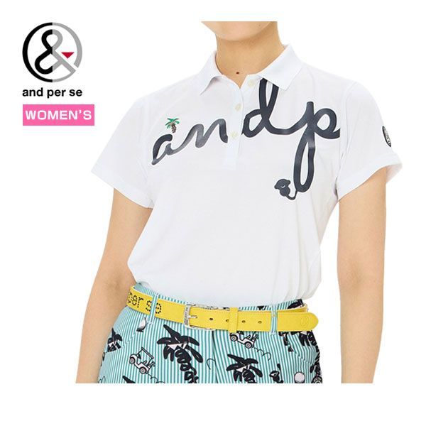 アンパスィ and per se スイングドライ 3 Dワッフル 筆記体ロゴ 半袖 ポロシャツ ゴルフウェア レディース M LL