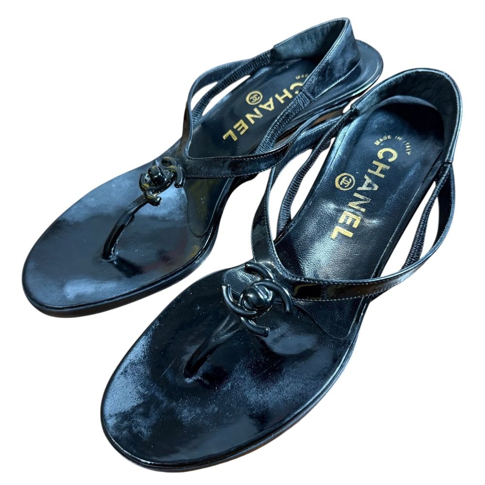 CHANELターンロックブラックレザーサンダル美品シャネルサンダル 良品 CHANEL シャネル ヴィンテージ ターンロック スリングバック