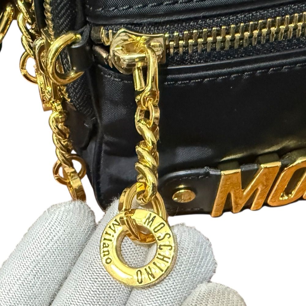美品 人気 MOSCHINO モスキーノ ミラノ ロゴ金具 ナイロン ショルダー